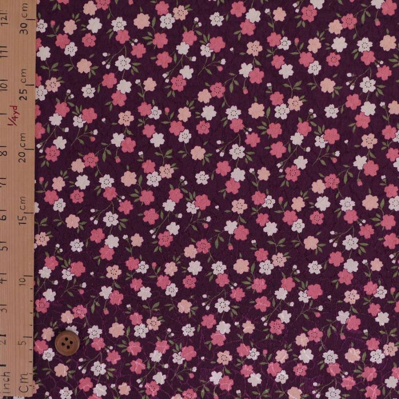 ポリジャガードちりめん生地 可憐な小桜(深紫)10cm単位 切り売り ポリエステルチリメンジャカード 洗える縮緬 衣類や小物作りに