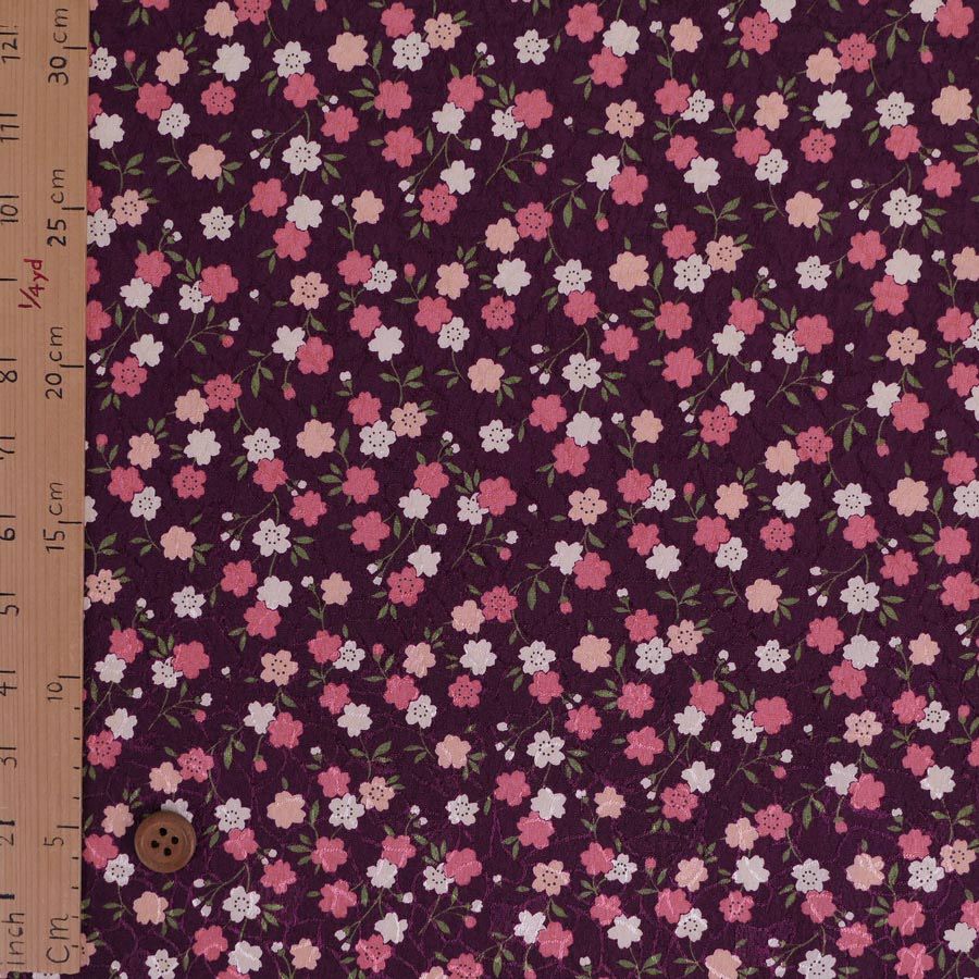 ポリジャガードちりめん生地 可憐な小桜(深紫)10cm単位 切り売り ポリエステルチリメンジャカード 洗える縮緬 衣類や小物作りに