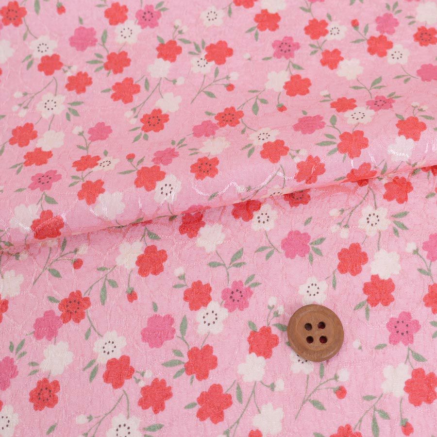 ポリジャガードちりめん生地 可憐な小桜(ピンク)10cm単位 切り売り ポリエステル洗える縮緬 SEVENBERRY 可愛い和柄小花プリント