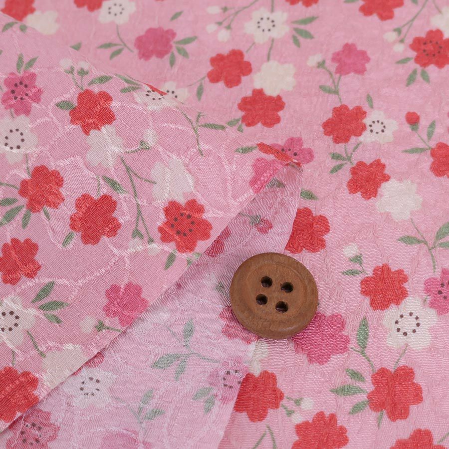ポリジャガードちりめん生地 可憐な小桜(ピンク)10cm単位 切り売り ポリエステル洗える縮緬 SEVENBERRY 可愛い和柄小花プリント