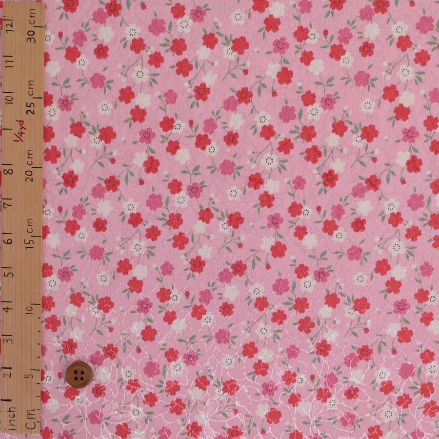 ポリジャガードちりめん生地 可憐な小桜(ピンク)10cm単位 切り売り ポリエステル洗える縮緬 SEVENBERRY 可愛い和柄小花プリント