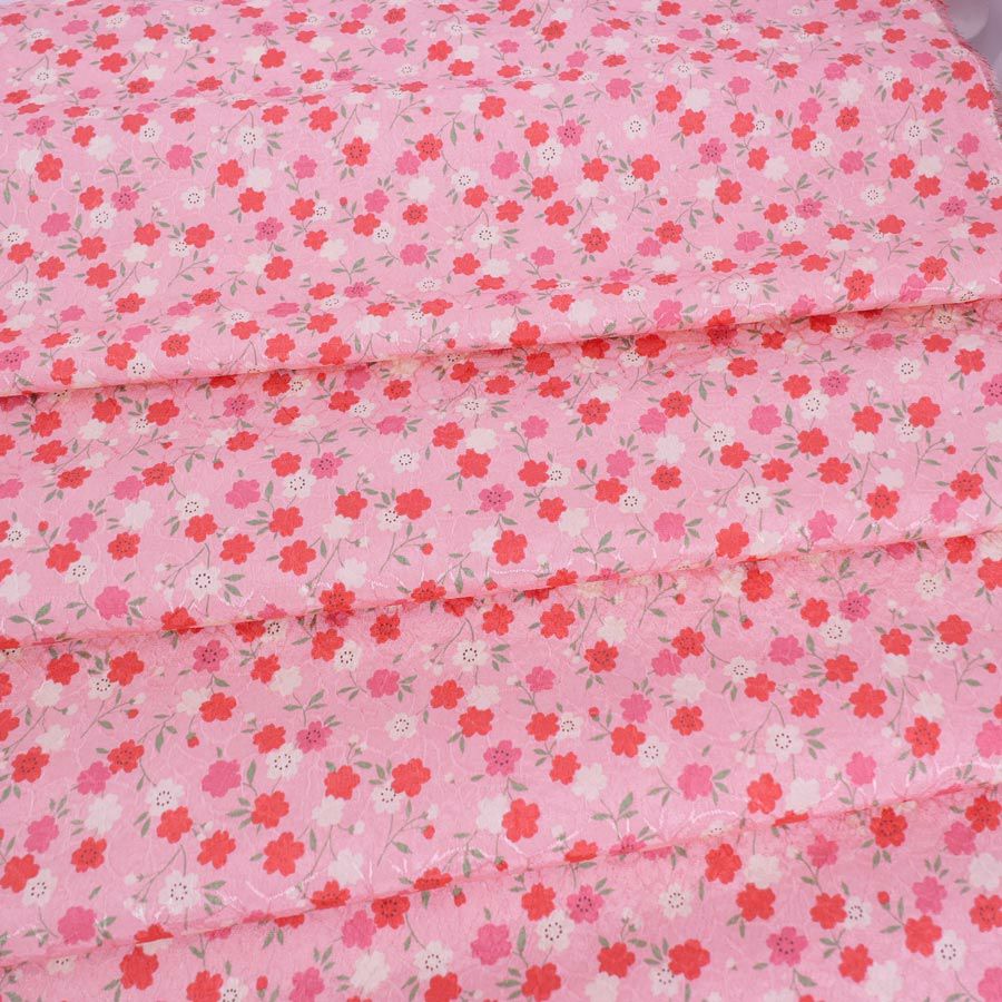 ポリジャガードちりめん生地 可憐な小桜(ピンク)10cm単位 切り売り ポリエステル洗える縮緬 SEVENBERRY 可愛い和柄小花プリント