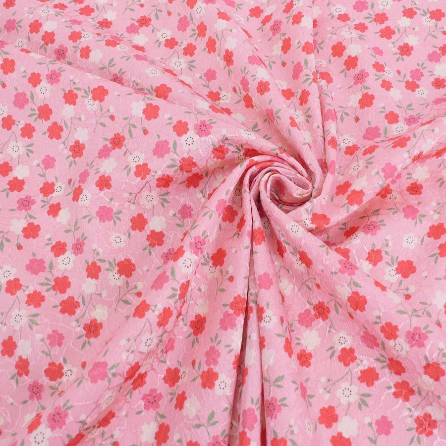 ポリジャガードちりめん生地 可憐な小桜(ピンク)10cm単位 切り売り ポリエステル洗える縮緬 SEVENBERRY 可愛い和柄小花プリント