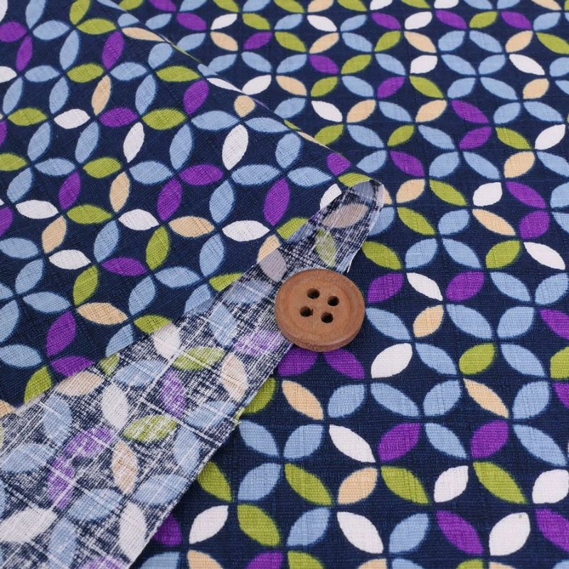 和柄コットン生地 カラフルな七宝柄(濃紺) 10cm単位 切り売り 和モダン配色 七宝文様 ツムギシャンタンはんなり豆和柄