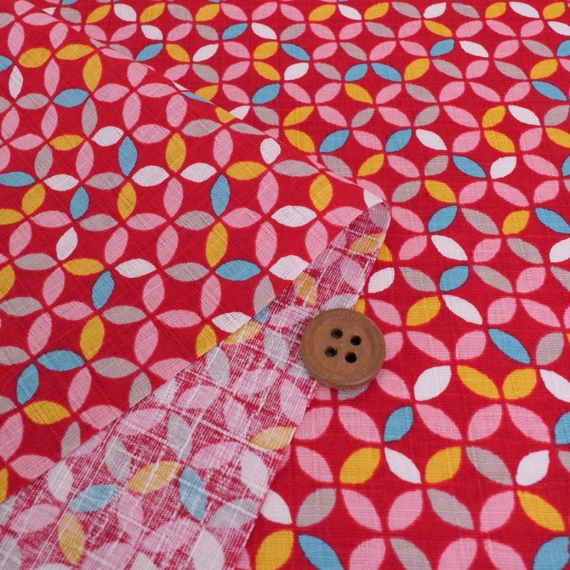 和柄コットン生地 カラフルな七宝柄(赤) 10cm単位 切り売り 可愛い和モダン柄 SEVENBERRYツムギシャンタンはんなり豆和柄