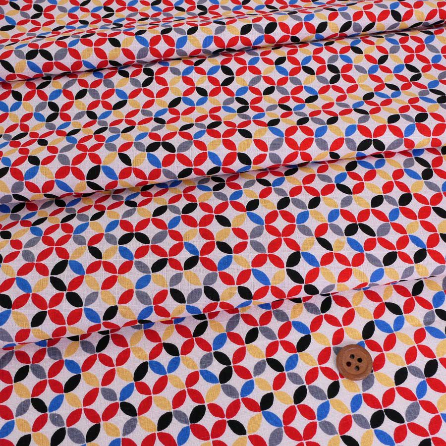 和柄コットン生地 カラフルな七宝柄(白/赤) 10cm単位 切り売り カラフル和モダンデザイン SEVENBERRY七宝繋ぎ柄 小物作りに