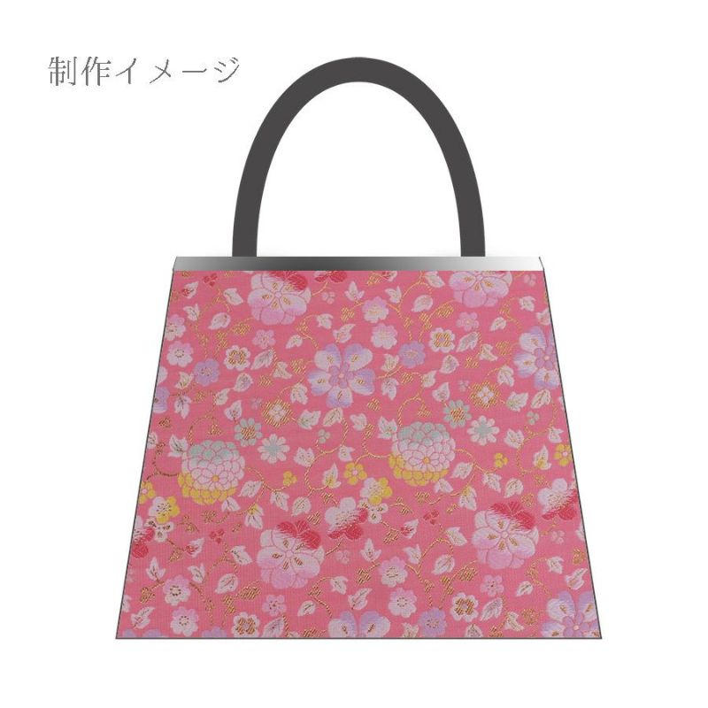 金襴生地(金らん) 夢花唐草(さんご色) 10cm単位 切り売り 華やかな装飾に ピンク地の西陣織金襴 可愛い和モダン柄化繊布地