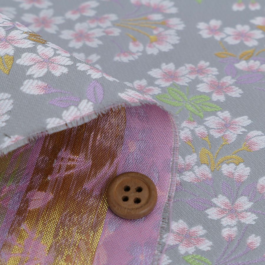 金襴生地(金らん) 花のころ(薄ねず) 10cm単位 切り売り 薄いグレー地の繊細な桜模様 ライトグレイ桜柄西陣織きんらん