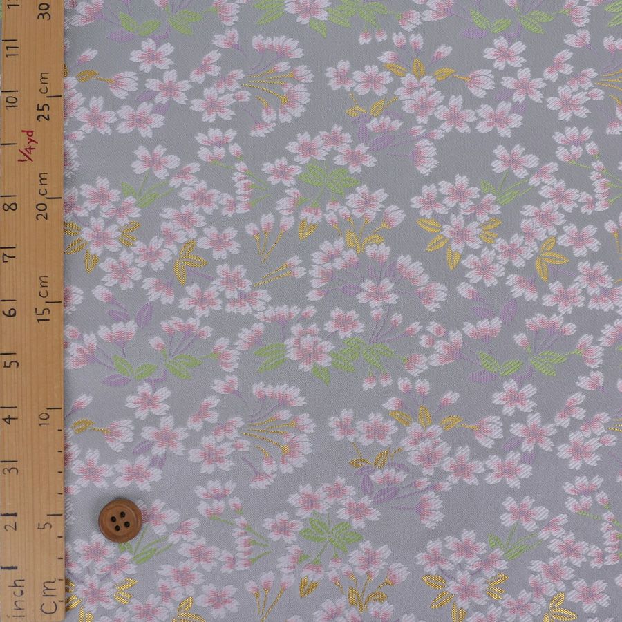 金襴生地(金らん) 花のころ(薄ねず) 10cm単位 切り売り |生地 和柄