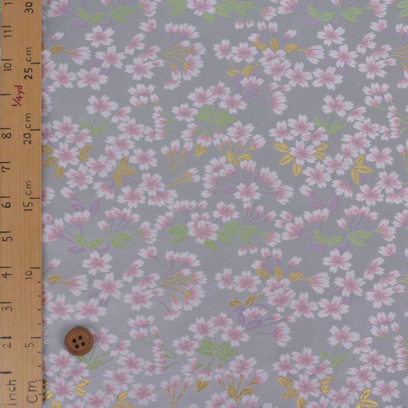 金襴生地(金らん) 花のころ(薄ねず) 10cm単位 切り売り 薄いグレー地の繊細な桜模様 ライトグレイ桜柄西陣織きんらん