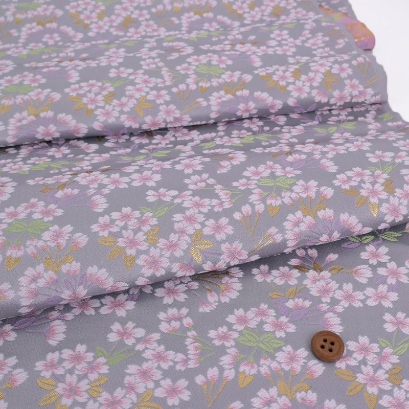 金襴生地(金らん) 花のころ(薄ねず) 10cm単位 切り売り 薄いグレー地の繊細な桜模様 ライトグレイ桜柄西陣織きんらん
