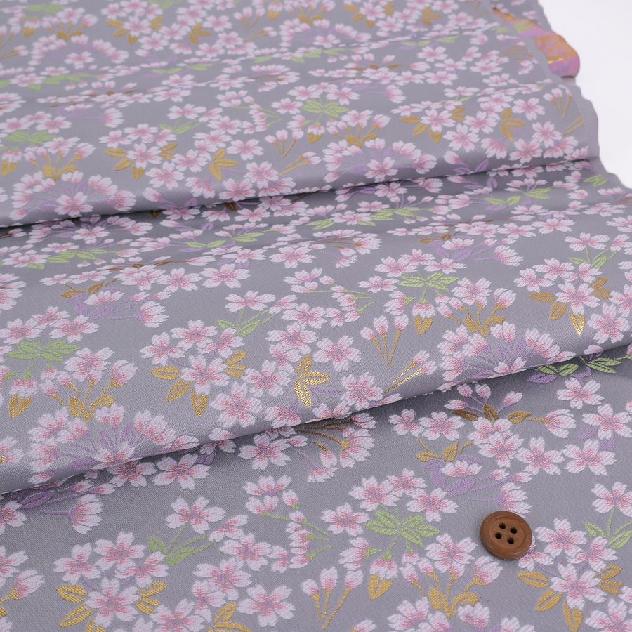 金襴生地(金らん) 花のころ(薄ねず) 10cm単位 切り売り 薄いグレー地の繊細な桜模様 ライトグレイ桜柄西陣織きんらん