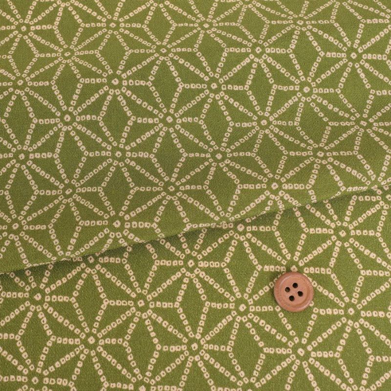 古布調一越ちりめん かのこ麻の葉(抹茶色) 10cm単位 切り売り 麻の葉文様チリメン 麻の葉模様伝統柄 モスグリーン つまみ細工に
