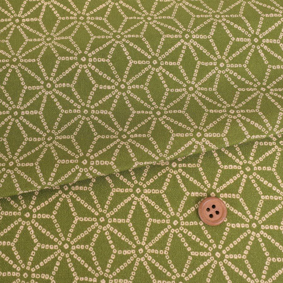 古布調一越ちりめん かのこ麻の葉(抹茶色) 10cm単位 切り売り 麻の葉文様チリメン 麻の葉模様伝統柄 モスグリーン つまみ細工に