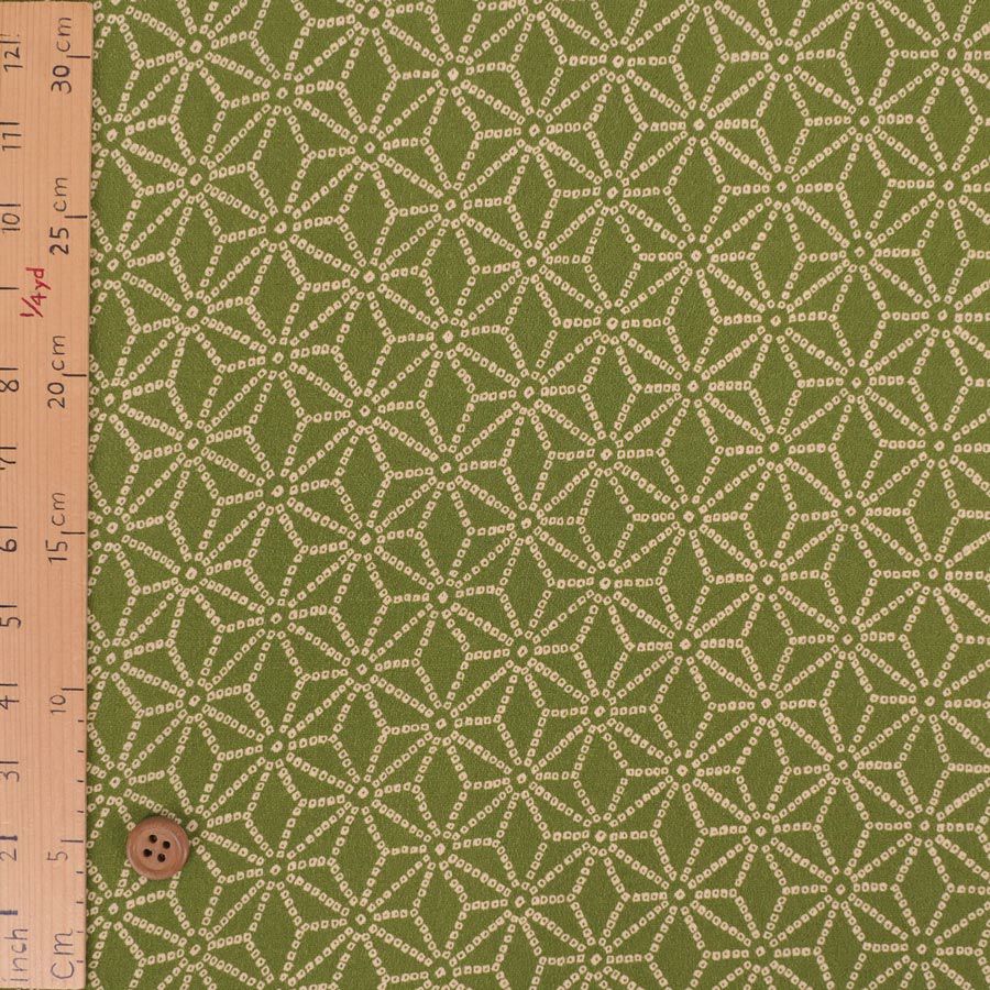 古布調一越ちりめん かのこ麻の葉(抹茶色) 10cm単位 切り売り 麻の葉文様チリメン 麻の葉模様伝統柄 モスグリーン つまみ細工に