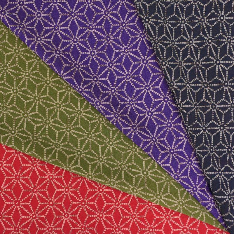 古布調一越ちりめん かのこ麻の葉(抹茶色) 10cm単位 切り売り 麻の葉文様チリメン 麻の葉模様伝統柄 モスグリーン つまみ細工に