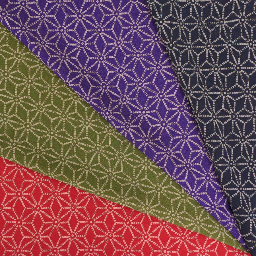 古布調一越ちりめん かのこ麻の葉(抹茶色) 10cm単位 切り売り 麻の葉文様チリメン 麻の葉模様伝統柄 モスグリーン つまみ細工に