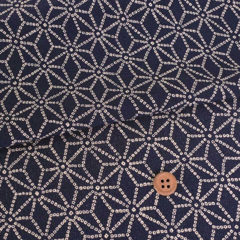 古布調一越ちりめん かのこ麻の葉(濃紺) 10cm単位 切り売り 麻の葉模様縮緬生地 麻の葉文様 レーヨンチリメン つまみ細工に