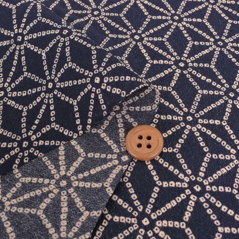 古布調一越ちりめん かのこ麻の葉(濃紺) 10cm単位 切り売り 麻の葉模様縮緬生地 麻の葉文様 レーヨンチリメン つまみ細工に