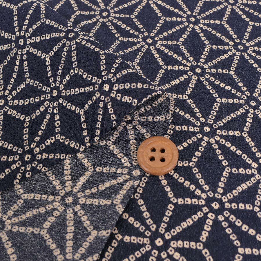 古布調一越ちりめん かのこ麻の葉(濃紺) 10cm単位 切り売り 麻の葉模様縮緬生地 麻の葉文様 レーヨンチリメン つまみ細工に