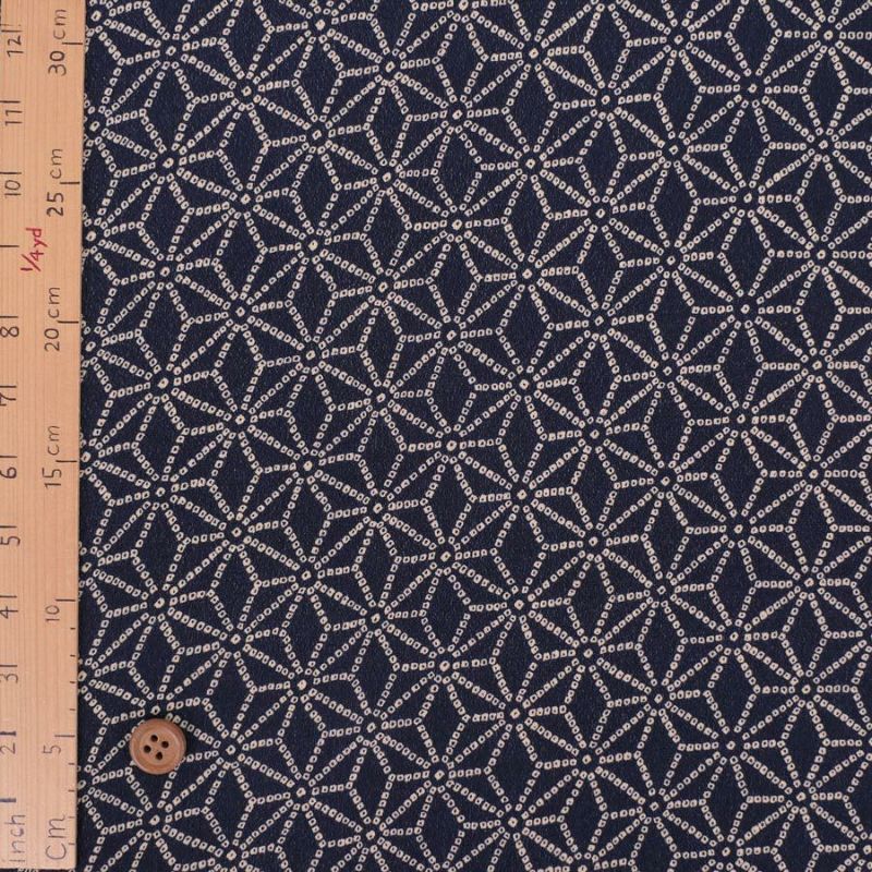 古布調一越ちりめん かのこ麻の葉(濃紺) 10cm単位 切り売り 麻の葉模様縮緬生地 麻の葉文様 レーヨンチリメン つまみ細工に