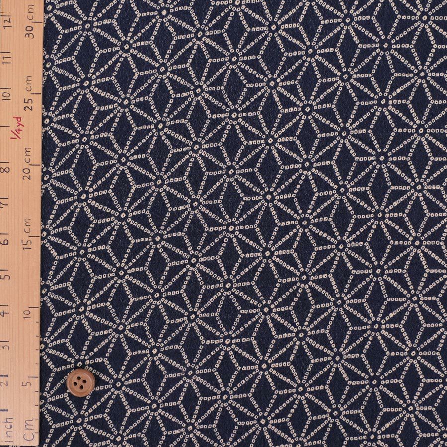 古布調一越ちりめん かのこ麻の葉(濃紺) 10cm単位 切り売り 麻の葉模様縮緬生地 麻の葉文様 レーヨンチリメン つまみ細工に