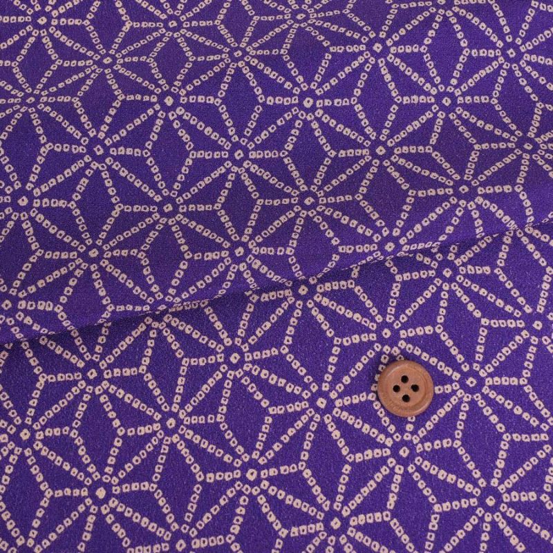 古布調一越ちりめん かのこ麻の葉(紫) 10cm単位 切り売り 麻の葉文様レーヨンチリメン 麻の葉模様伝統柄縮緬 つまみ細工に