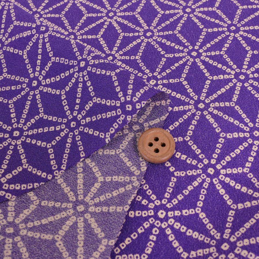 古布調一越ちりめん かのこ麻の葉(紫) 10cm単位 切り売り 麻の葉文様レーヨンチリメン 麻の葉模様伝統柄縮緬 つまみ細工に