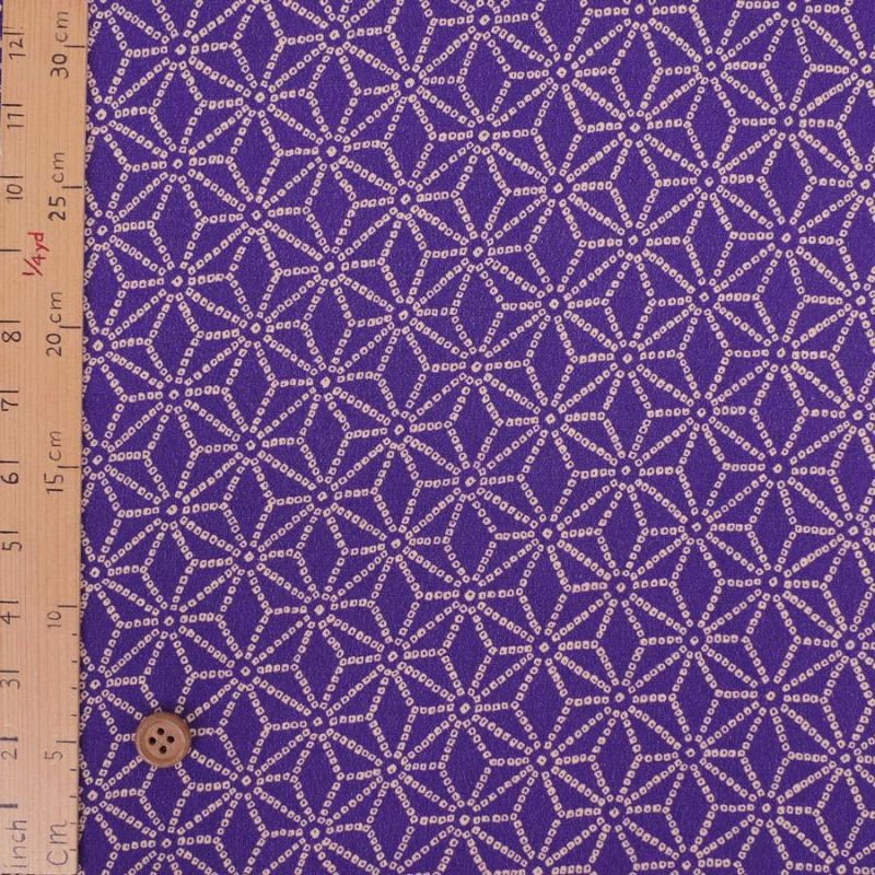 古布調一越ちりめん かのこ麻の葉(紫) 10cm単位 切り売り 麻の葉文様レーヨンチリメン 麻の葉模様伝統柄縮緬 つまみ細工に