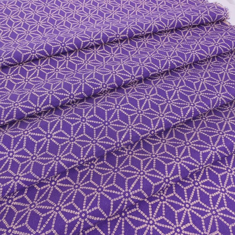 古布調一越ちりめん かのこ麻の葉(紫) 10cm単位 切り売り 麻の葉文様レーヨンチリメン 麻の葉模様伝統柄縮緬 つまみ細工に