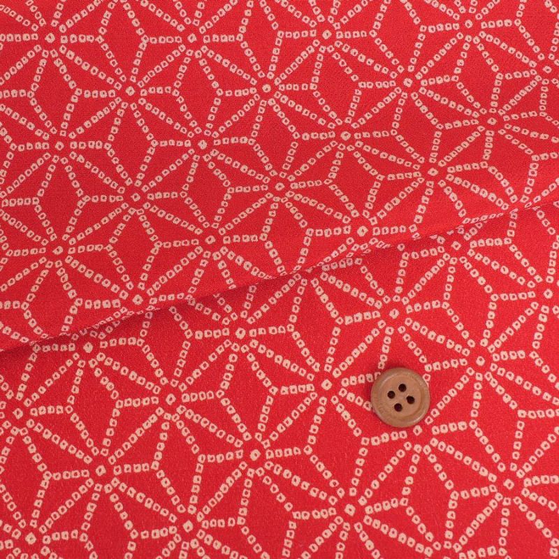 古布調一越ちりめん かのこ麻の葉(朱赤) 10cm単位 切り売り 麻の葉文様チリメン 麻の葉模様伝統柄 レーヨン縮緬 つまみ細工に