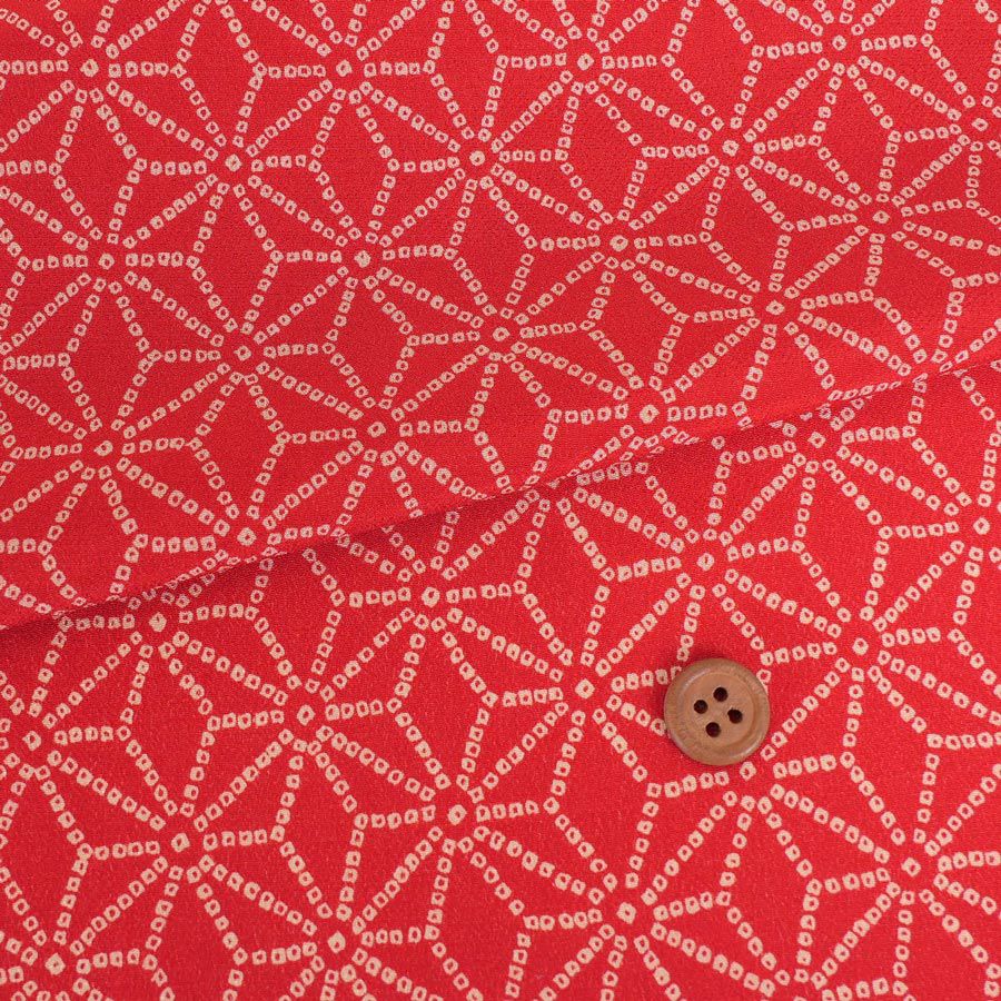 古布調一越ちりめん かのこ麻の葉(朱赤) 10cm単位 切り売り 麻の葉文様チリメン 麻の葉模様伝統柄 レーヨン縮緬 つまみ細工に