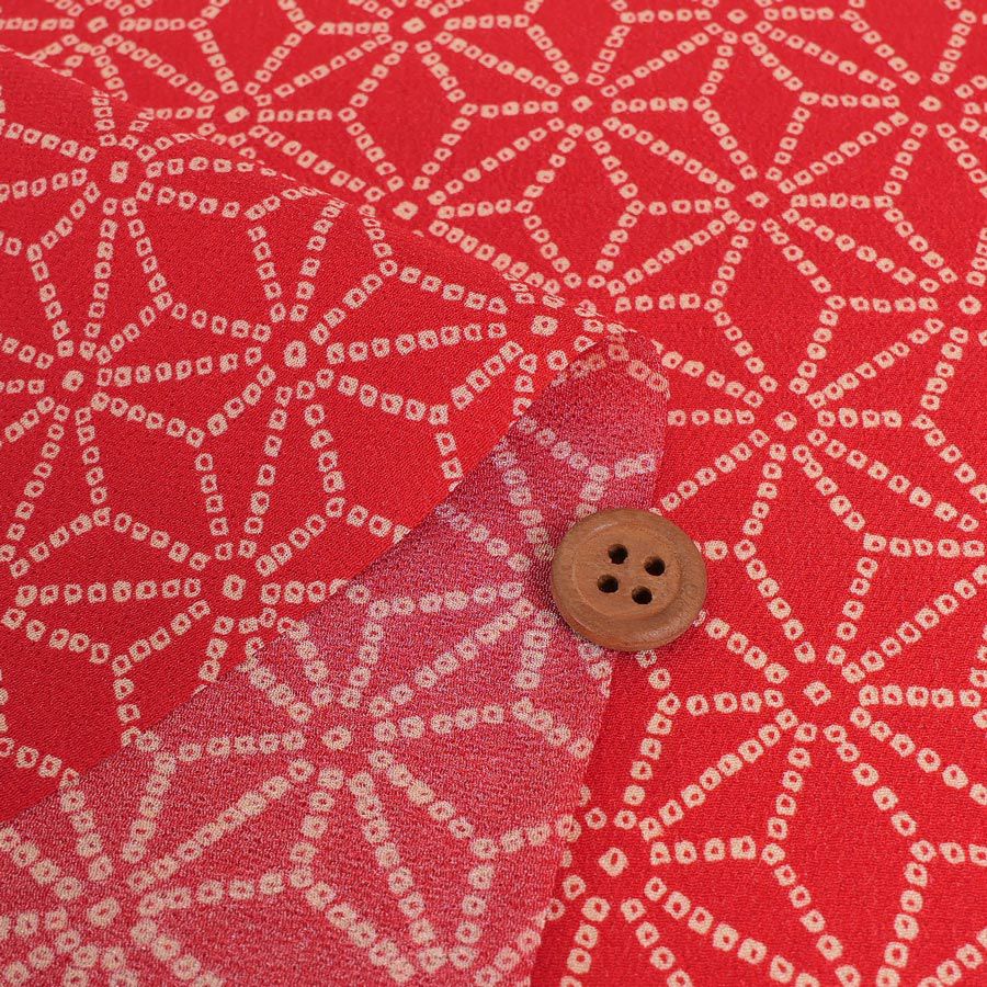 古布調一越ちりめん かのこ麻の葉(朱赤) 10cm単位 切り売り 麻の葉文様チリメン 麻の葉模様伝統柄 レーヨン縮緬 つまみ細工に