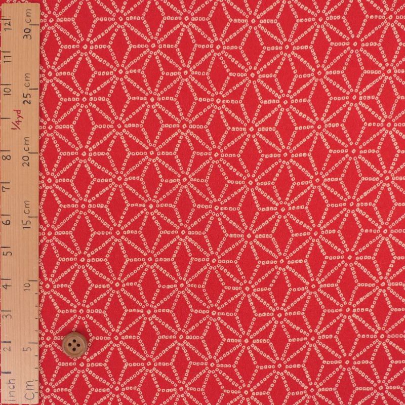 古布調一越ちりめん かのこ麻の葉(朱赤) 10cm単位 切り売り 麻の葉文様チリメン 麻の葉模様伝統柄 レーヨン縮緬 つまみ細工に