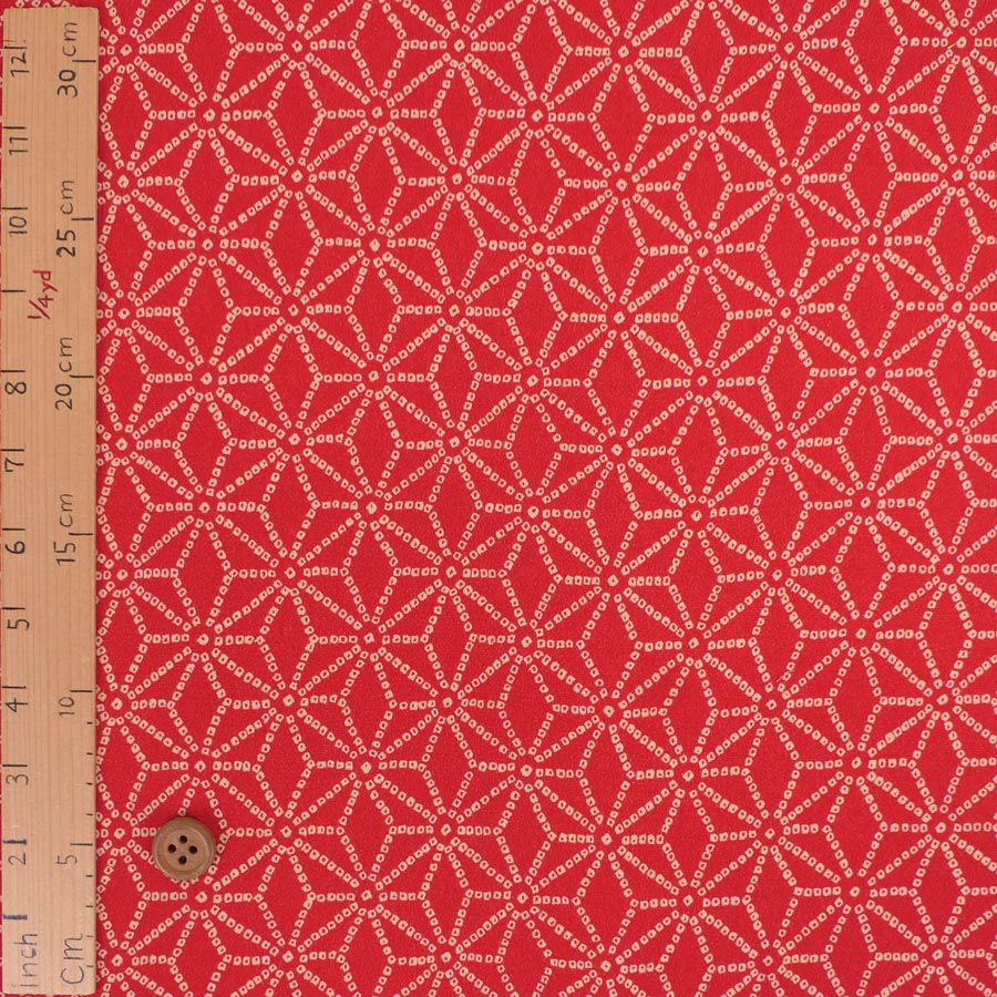 古布調一越ちりめん かのこ麻の葉(朱赤) 10cm単位 切り売り 麻の葉文様チリメン 麻の葉模様伝統柄 レーヨン縮緬 つまみ細工に