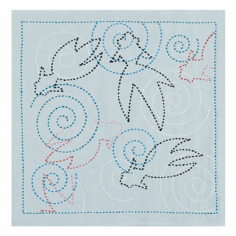 刺し子キット 花ふきん 納涼きんぎょ(浅葱) 刺子布巾キット初心者向き 初級 金魚柄 水色あさぎ色 夏簡単手芸