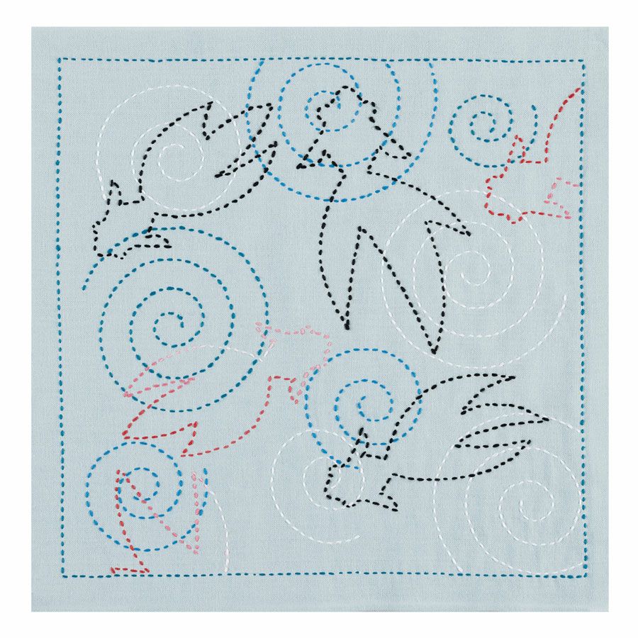 刺し子キット 花ふきん 納涼きんぎょ(浅葱) 刺子布巾キット初心者向き 初級 金魚柄 水色あさぎ色 夏簡単手芸