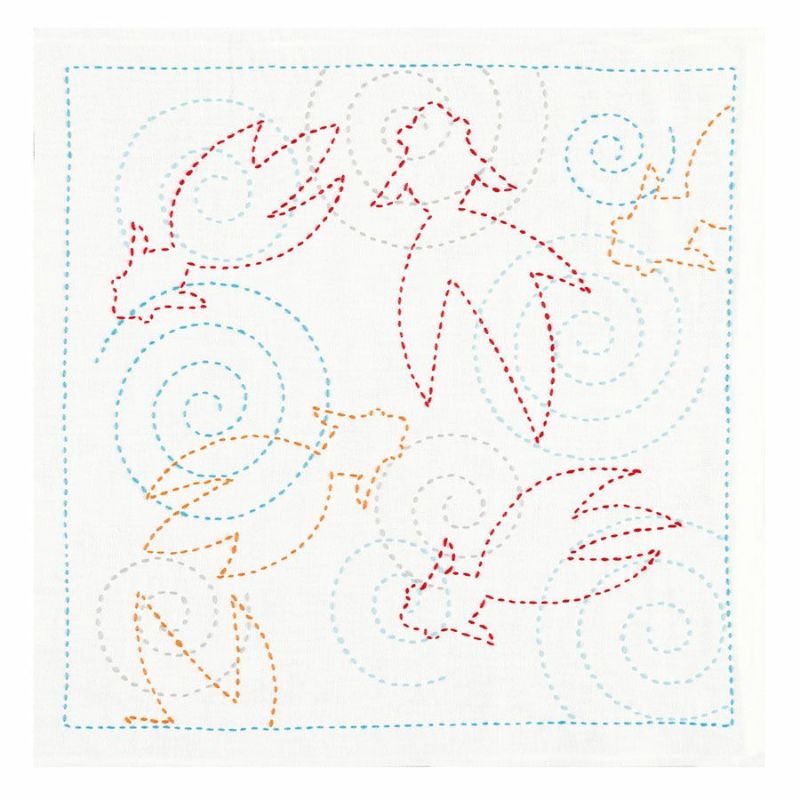 刺し子キット 花ふきん 納涼きんぎょ(白) さしこ布巾キット 初心者向き 初級 納涼金魚柄 夏らしい 簡単手芸