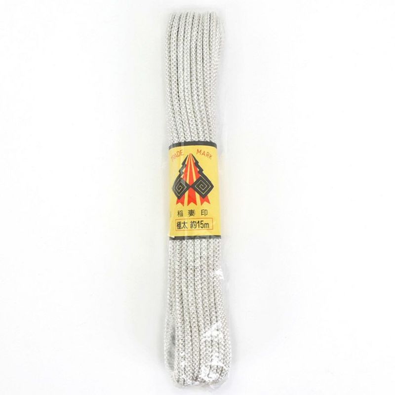 江戸打ちひも・銀糸 (太/5ミリ) 15ｍかせ 和風手芸 シルバー打紐 装飾用 銀色コード 江戸打紐 銀紐 髪飾り