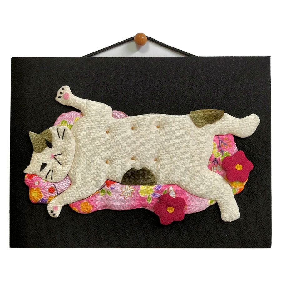 手芸キット 愛しの猫たち 押絵の壁掛け・首輪ピンク猫 いとしのねこモチーフミニタペストリー手作りキット 初心者向き