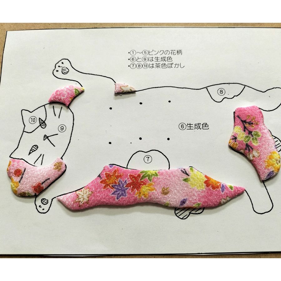 手芸キット 愛しの猫たち 押絵の壁掛け・首輪ピンク猫 いとしのねこモチーフミニタペストリー手作りキット 初心者向き
