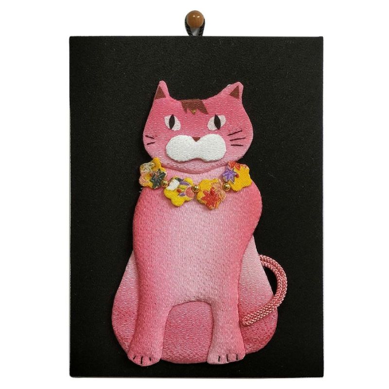 手芸キット 愛しの猫たち 押絵の壁掛け・首輪ピンク猫 いとしのねこモチーフミニタペストリー手作りキット 初心者向き