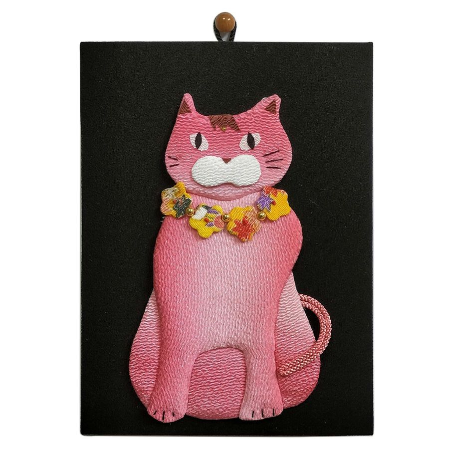 手芸キット 愛しの猫たち 押絵の壁掛け・首輪ピンク猫 いとしのねこモチーフミニタペストリー手作りキット 初心者向き