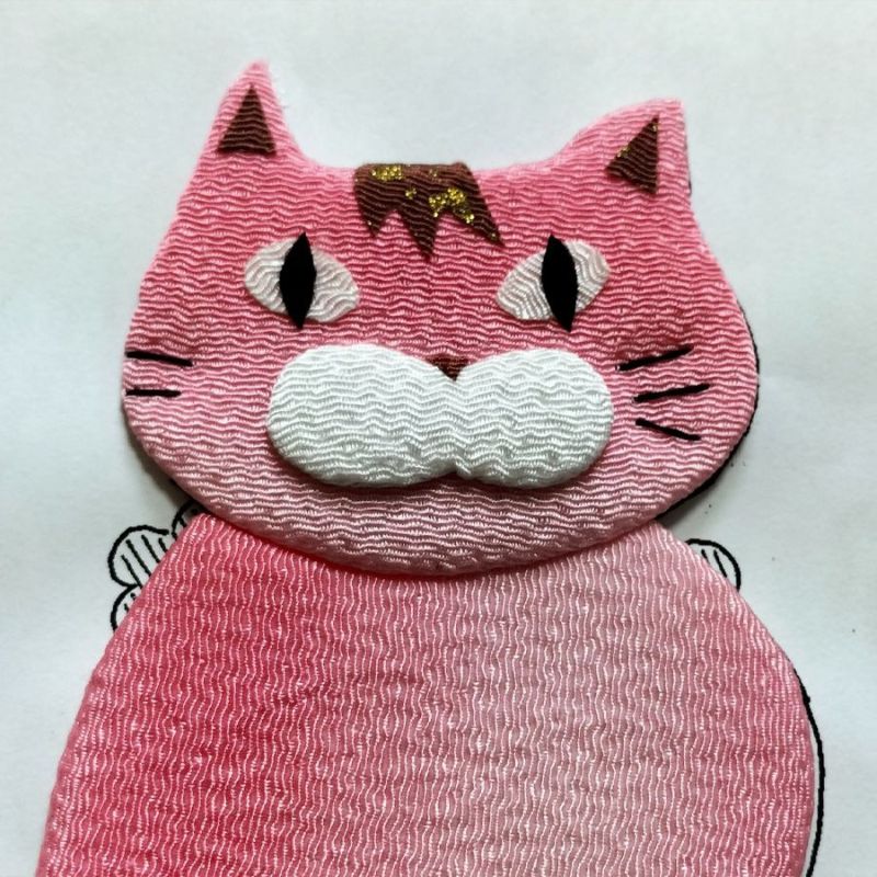 手芸キット 愛しの猫たち 押絵の壁掛け・首輪ピンク猫 いとしのねこモチーフミニタペストリー手作りキット 初心者向き