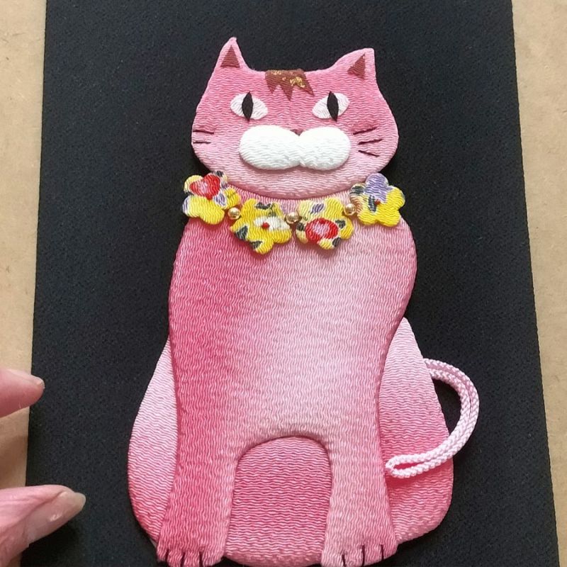 手芸キット 愛しの猫たち 押絵の壁掛け・首輪ピンク猫 いとしのねこモチーフミニタペストリー手作りキット 初心者向き