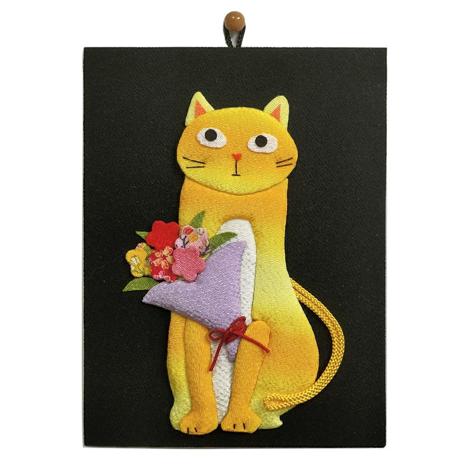 手芸キット 愛しの猫たち 押絵の壁掛け・花束トラ猫 ねこミニタペストリー手作りクラフトキット 縮緬押し絵初心者