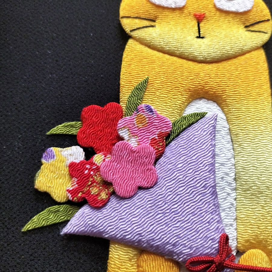 手芸キット 愛しの猫たち 押絵の壁掛け・花束トラ猫 ねこミニタペストリー手作りクラフトキット 縮緬押し絵初心者