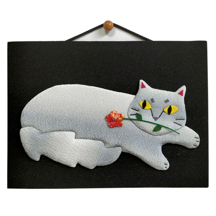 手芸キット 愛しの猫たち 押絵の壁掛け・花一輪モフ猫 |生地 和柄/和布