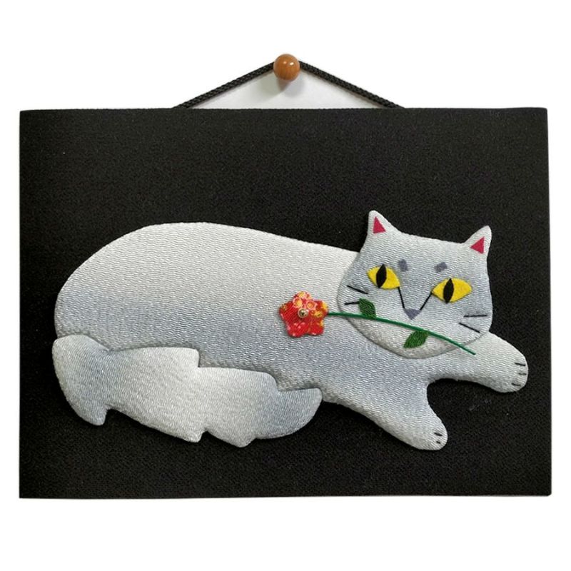 手芸キット 愛しの猫たち 押絵の壁掛け・花一輪モフ猫 ネコモチーフタペストリー 猫好きインテリアグッズ手づくりで