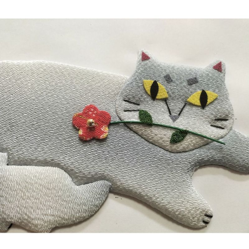 手芸キット 愛しの猫たち 押絵の壁掛け・花一輪モフ猫 ネコモチーフタペストリー 猫好きインテリアグッズ手づくりで